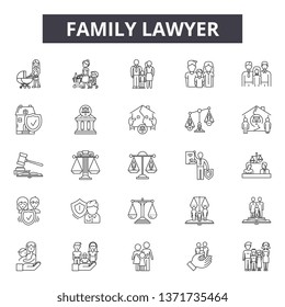 Family Lawyer Line Icons, Signs Set, Vector. Family Lawyer Outline Concept Illustration: Lawyer,family,law,court,business,legal,concept