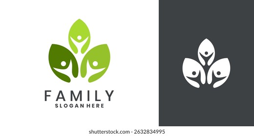Family leaf logo design with abstract people figure