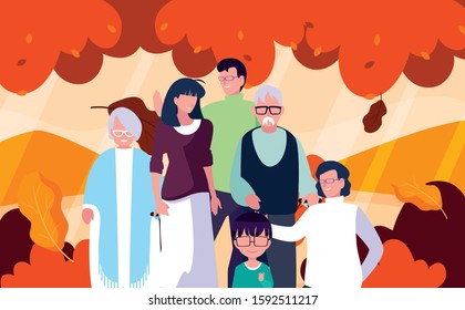 Family and leaves design, Autumn season nature ornament garden decoration and thanksgiving day theme Vector illustration