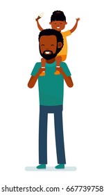 Family leisure. Father walking with daughter. Happy african family. African American people. Vector illustration in a flat cartoon style