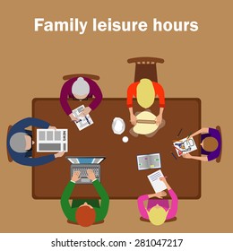 Family Leisure Hours. Vector Illustration
