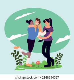 family, lesbian couple and son cartoon
