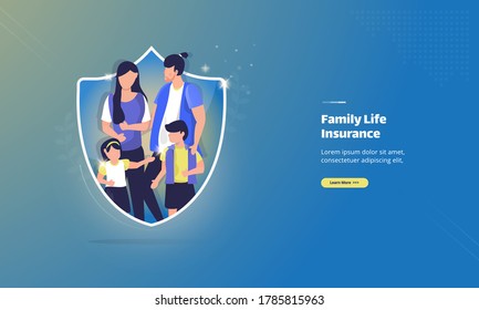 Family Life Care Insurance On Illustration Concept