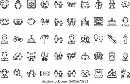 Family life icons High-Quality Vector Icons Collection with Editable Stroke. Ideal for Professional and Creative Projects