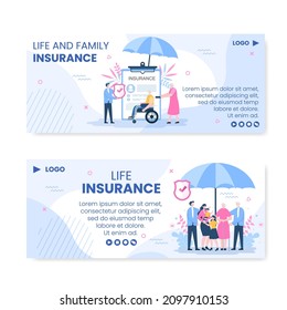 Family Life Insurance Banner Template Flat Design Editable Illustration Square Background to Social Media or Greeting Card