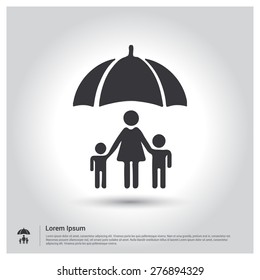 Family life insurance Icon . Flat pictograph Icon design gray background. Vector illustration.