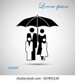 Family life insurance Icon . Flat pictograph Icon design gray background. Vector illustration. 