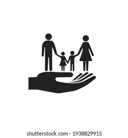 Family Life Insurance Icon. Vector Hand Holds Family Symbol. Health Insurance.