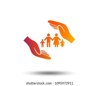 Family Life Insurance Sign Icon. Hands Protect Human Group Symbol. Health Insurance. Blurred Gradient Design Element. Vivid Graphic Flat Icon. Vector