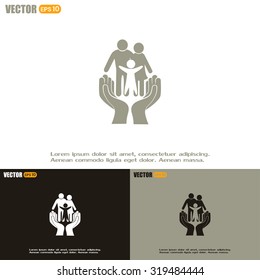 Family life insurance sign icon. Hands protect human. Vector