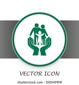 Family life insurance sign icon. Hands protect human. Vector