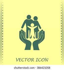 Family life insurance sign icon. Hands protect human. Vector