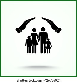 Family life insurance sign icon, vector illustration. Flat design style 