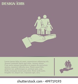Family life insurance sign icon. Hands protect human. Vector