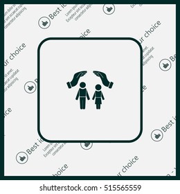 Family life insurance sign icon. Hands protect human group symbol. Health insurance. 