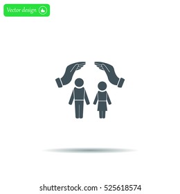 Family life insurance sign icon. Hands protect human group symbol. Health insurance. 