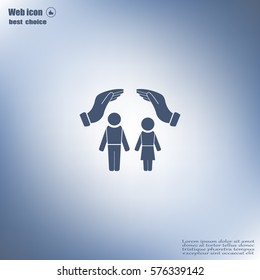 Family life insurance sign icon. Hands protect human group symbol. Health insurance. 