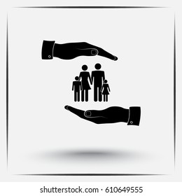 Family life insurance sign icon, vector illustration. Flat design style 