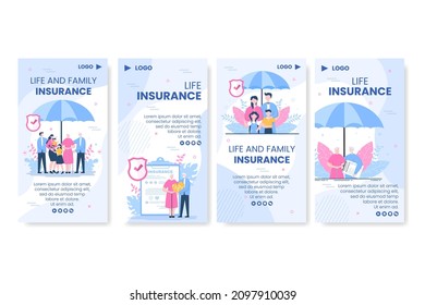 Family Life Insurance Stories Template Flat Design Editable Illustration Square Background to Social Media or Greeting Card