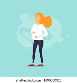 Family life, pregnant woman. Flat design vector illustration.