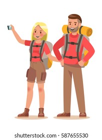 Family lifestyle. Family travel time. Happy family go to Camping. Vector illustration design. 