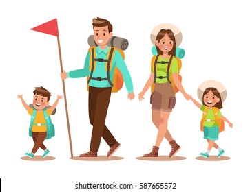 Family lifestyle. Family travel time. Happy family go to Camping. Vector illustration design.