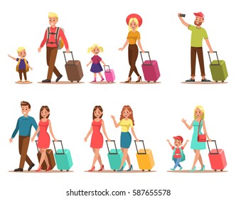 Family lifestyle. Family travel time. Happy family go to travel. Vector illustration design.