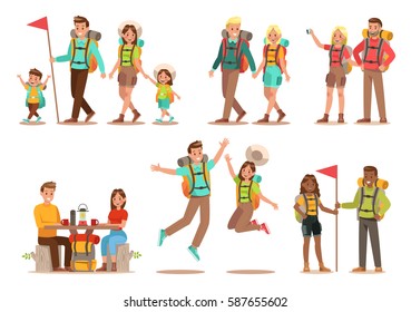 Family lifestyle. Family travel time. Happy family go to Camping. Vector illustration design.