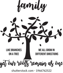 family like branches on a tree we all grown in different directions yet own roots remain as one logo inspirational positive quotes, motivational, typography, lettering design