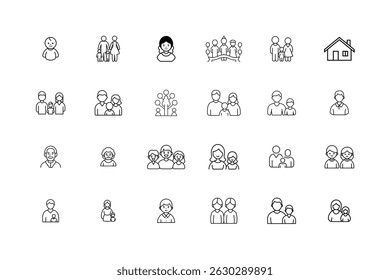 family line art vector icon set
