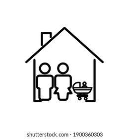 Family line icon. father, mother and baby in stroller with home. simple design editable. Design template vector