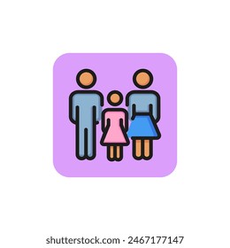 Family line icon. Mother, father, daughter. People concept. Can be used for topics like society, parenthood, insurance.