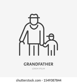 Family line icon, vector pictogram of grandfather with grandson. Young boy with elderly relatives, guardian illustration, people sign.