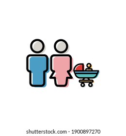 Family lineal color icon. father and mother with baby in stroller. simple design editable. Design template vector