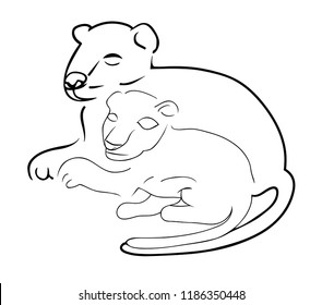 Family of lions. Lioness and a lion cub. Emblem