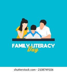 Family literacy day theme flat design. Vector illustration. Suitable for Poster, Banners, campaign and greeting card