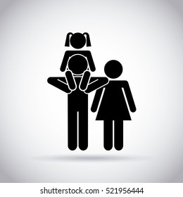 family with little girl on dad arms. pictogram design. vector illustration