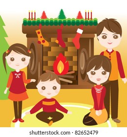 Family in the living room during christmas