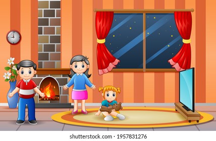 A family in the living room illustration
