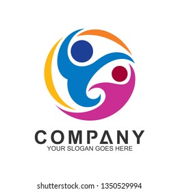 family logo in circle shape, healthy people, adoption symbol, foundation and community care icon, parents and children vector, helping logo