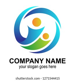 family logo in circle shape, people care vector, healthy icon