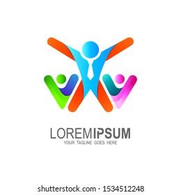 Family logo with colorful design template, vector abstract stylized family of 3, team lead icon, logo, sign isolated