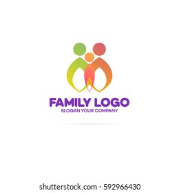 Family logo consisting of in simple figures dad, mom and child used for family medicine practice, people logo, team, group, friendship. Vector Illustration