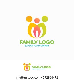 Family logo consisting of simple figures mom, dad and child used for family medicine practice, people logo, team, group, friendship. Vector Illustration