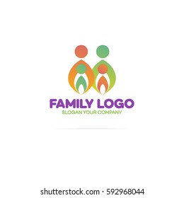 Family logo consisting of in simple figures mom, dad and children modern color style used for family medicine practice, people logo, team, group, friendship. Vector Illustration