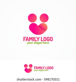 Family Logo Consisting Of Simple Figures Two People And Heart Used For Family Medicine Practice, Friendship, People, Team, Group Logo. Vector Illustration