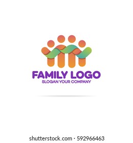 Family logo consisting of simple happy figures dad, mom and two children used for family medicine practice, friendship, people, team, group logo. Vector Illustration