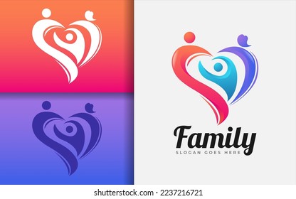 Family Logo Design with Colorful Family Group Forming a Heart Symbol Concept. Vector Logo Illustration.