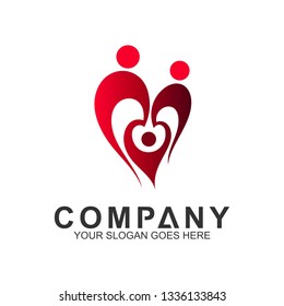 family logo design in heart shape and red color