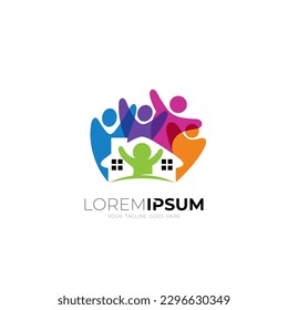 Family logo with house design template, people and building logos